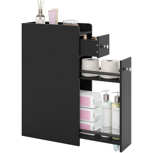 COSTWAY Badkommode, Nischenschrank mit Schublade & Rollen Holz 40x18x70cm