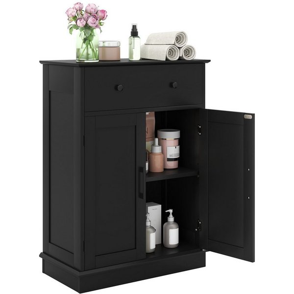 COSTWAY Badkommode, Badezimmerschrank mit Schublade, verstellbarem Regal