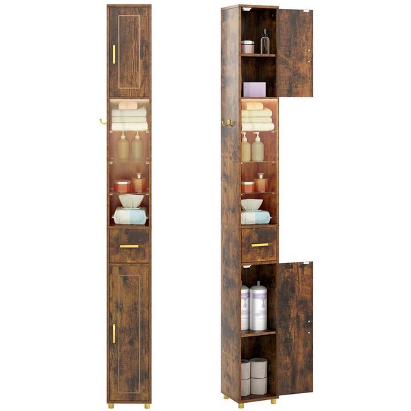 COSTWAY Badkommode, Hochschrank Bad mit Beleuchtung schmal 20x20x181cm