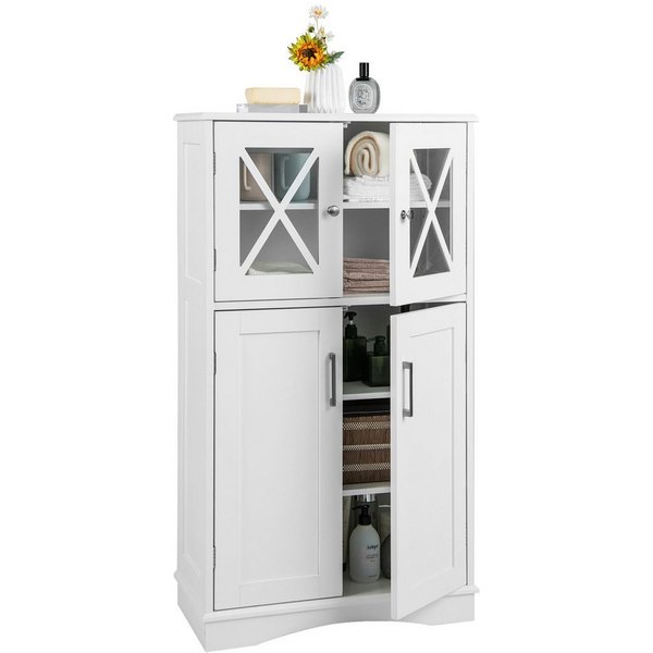 COSTWAY Badkommode Badezimmerschrank, mit 4 Türen, verstellbar