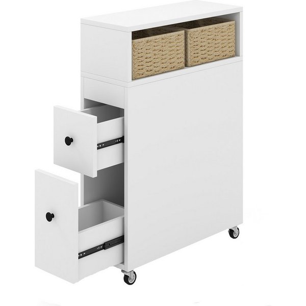 COSTWAY Badkommode, Nischenschrank, schmal, mit Rollen & Schubladen, weiß