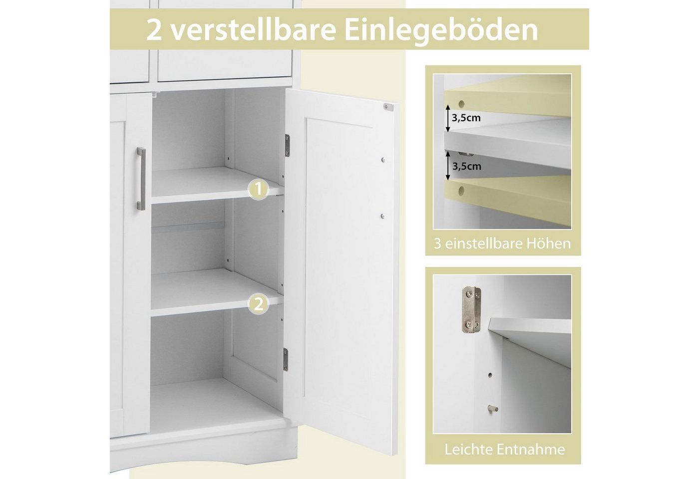COSTWAY Badkommode mit 2 Schubladen & 2 Türen, verstellbar, 60x30x108cm – Bild 2 von 5