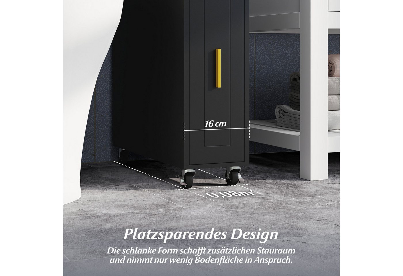 COSTWAY Badkommode Nischenschrank schmal auf Rollen, mit Schublade – Bild 4 von 5