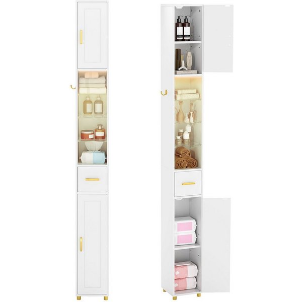 COSTWAY Badkommode, Hochschrank Bad mit Beleuchtung schmal 20x20x181cm