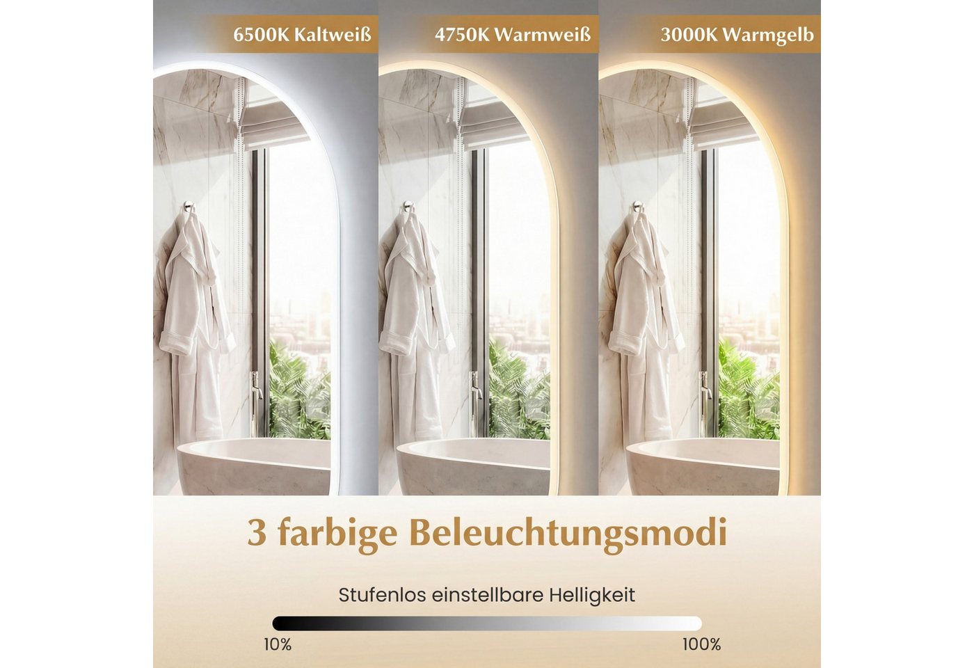 COSTWAY Badspiegel, ovaler Wandspiegel mit Rücklicht, Anti-Beschlag – Bild 2 von 5