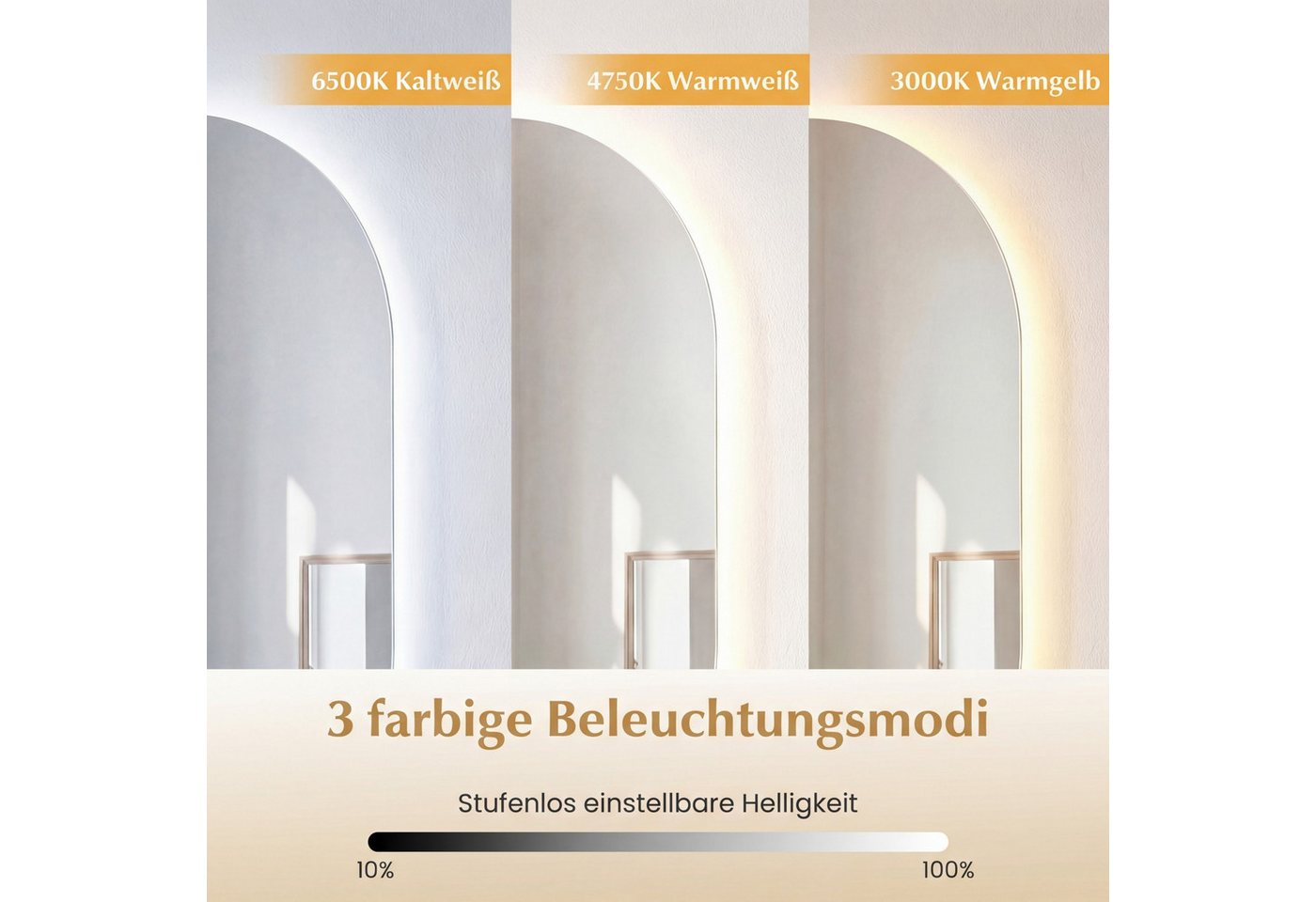 COSTWAY Badspiegel, Wandspiegel mit Beleuchtung, Anti-Beschlag, Rücklicht – Bild 2 von 5