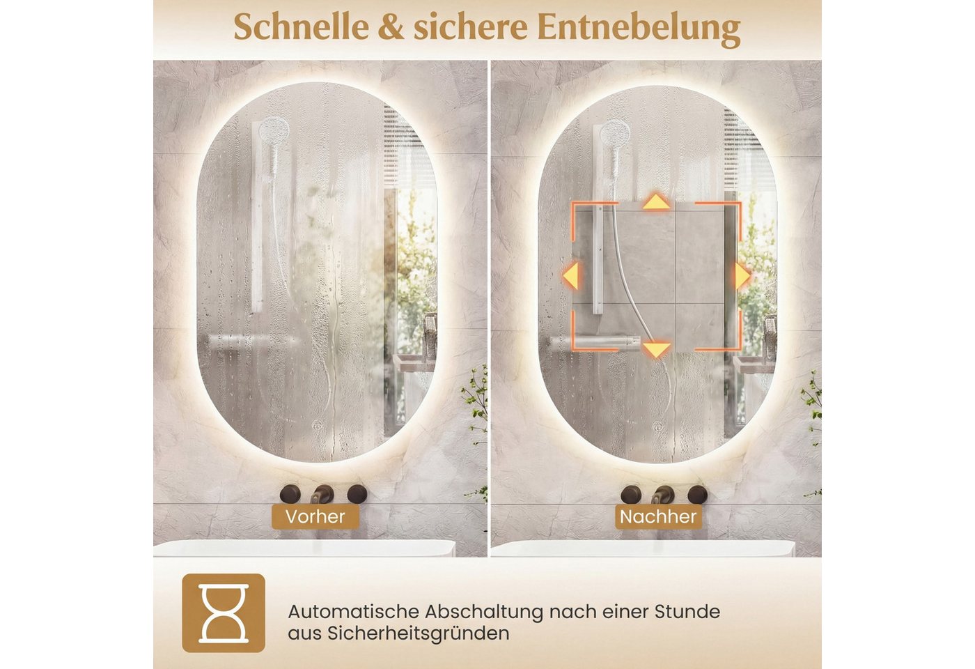COSTWAY Badspiegel, Wandspiegel mit Beleuchtung, Anti-Beschlag, Rücklicht – Bild 3 von 5