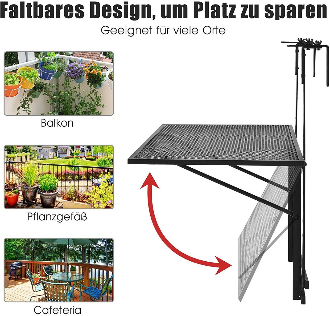 COSTWAY Balkonhängetisch klappbar, Klappbar Metall, 5-stufig höhenverstellbar – Bild 4 von 5