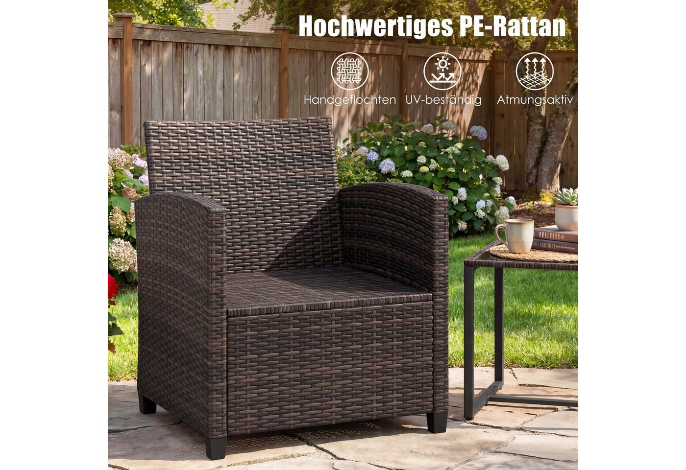 COSTWAY Balkonset, (3-tlg), Rattan Gartenmöbel mit 2 Stühle & Tisch, 2 Personen – Bild 2 von 5