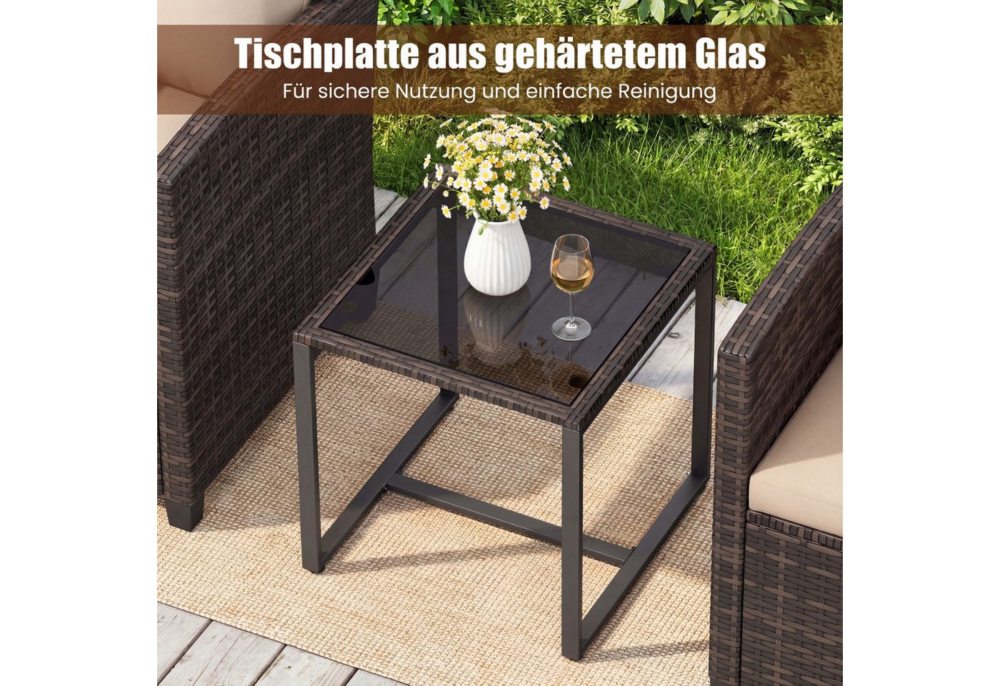 COSTWAY Balkonset, (3-tlg), Rattan Gartenmöbel mit 2 Stühle & Tisch, 2 Personen – Bild 3 von 5