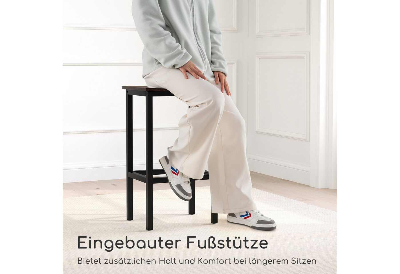 COSTWAY Bartisch, 3tlg. Küchentisch mit 2 Barhockern, Essgruppe mit Fußstütz – Bild 5 von 5
