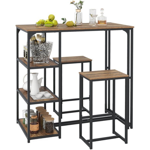COSTWAY Bartisch, Bartisch Set, Bistrotisch in Barhöhe mit 2 Barhockern