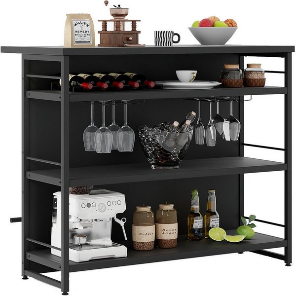 COSTWAY Bartisch Küche mit Stauraum, Küchenregal stehend mit Weinregal & Gläserhalter