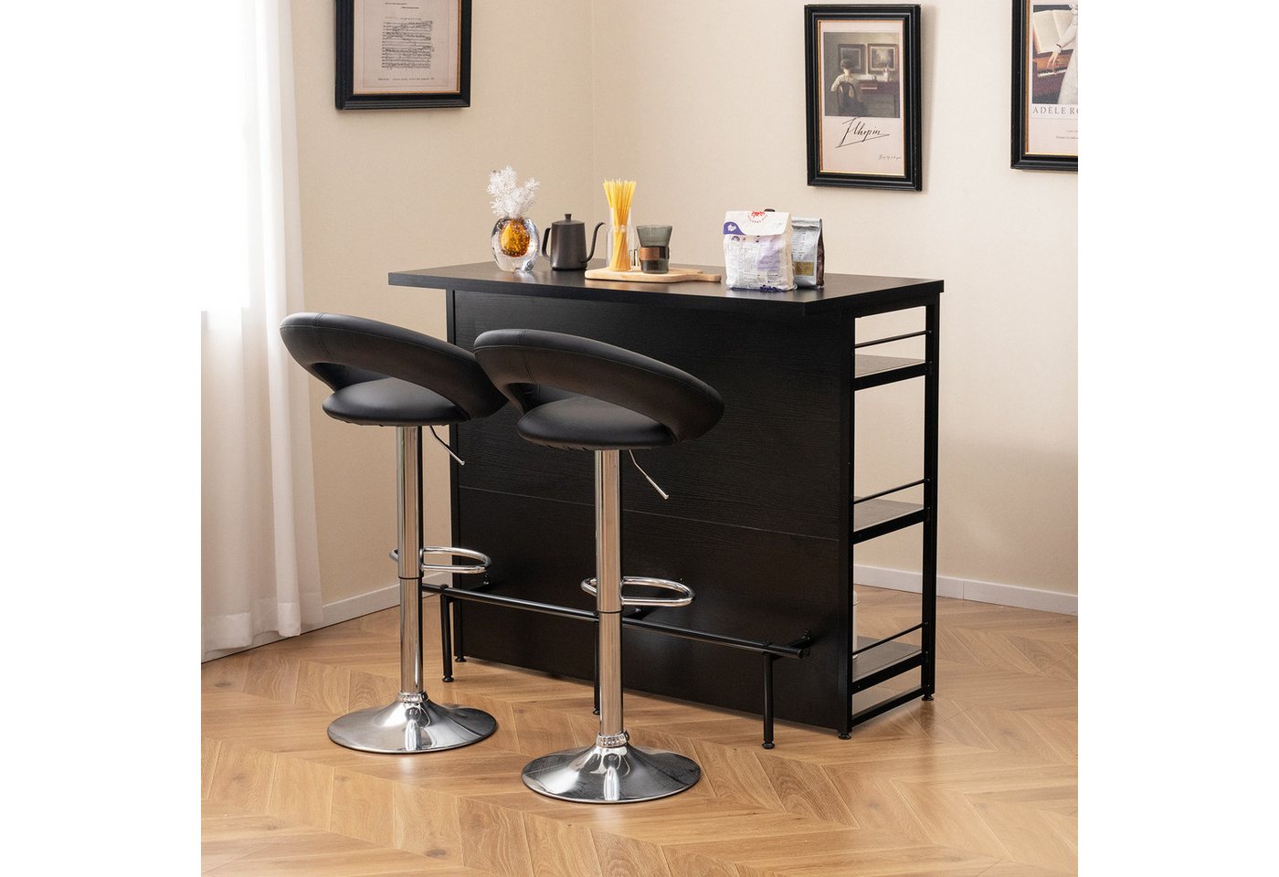 COSTWAY Bartisch Küche mit Stauraum, Küchenregal stehend mit Weinregal & Gläserhalter – Bild 2 von 5