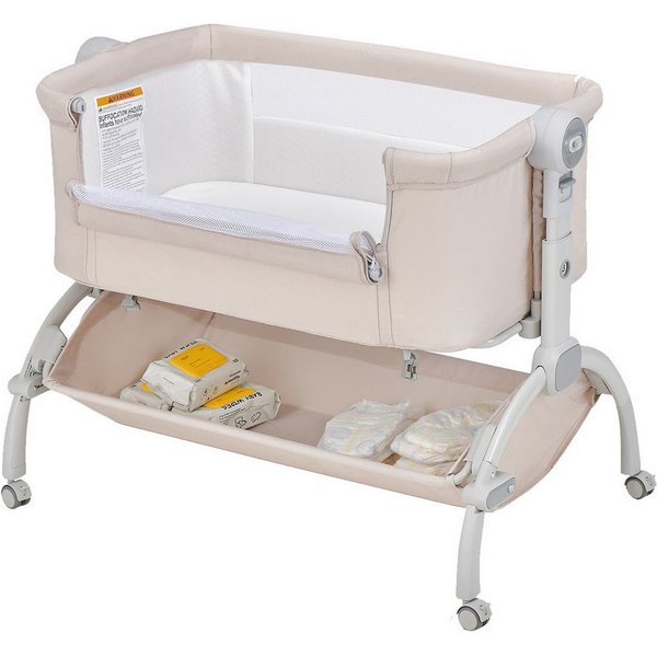 COSTWAY Beistellbett, Stubenwagen, 7 Fach höhenverstellbar, Babybett