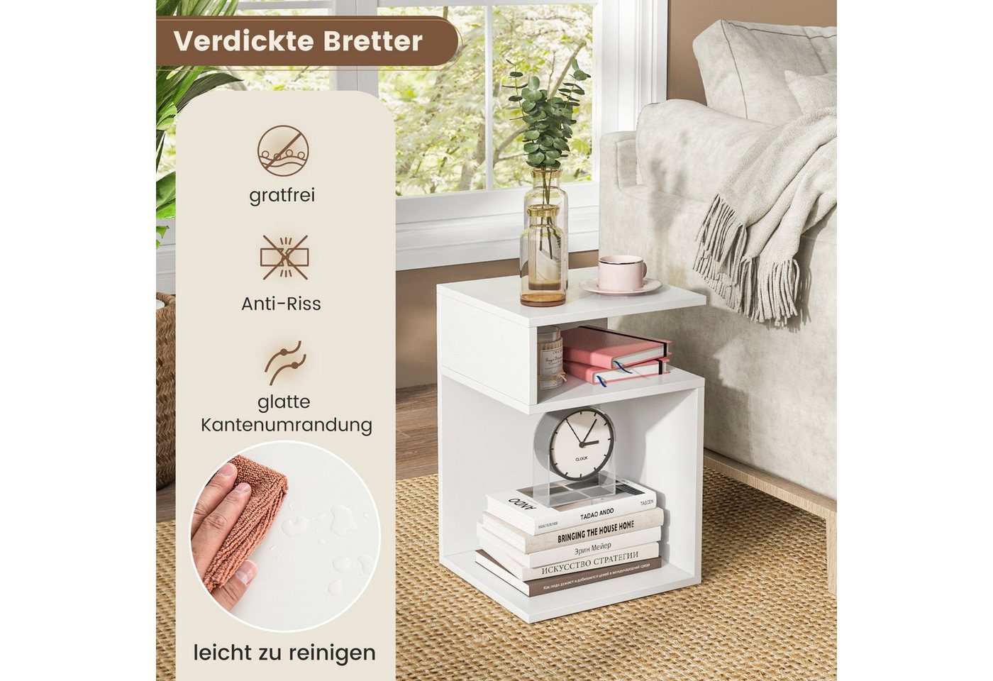 COSTWAY Beistelltisch (1-St), Holz, 3 Ebenen Nachttisch weiß, 33x33x50cm – Bild 3 von 5
