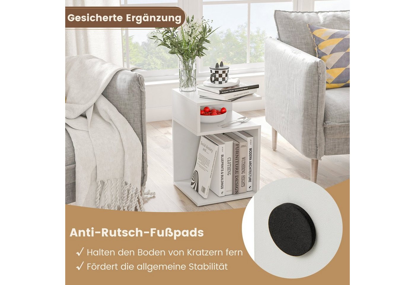 COSTWAY Beistelltisch (1-St), Holz, 3 Ebenen Nachttisch weiß, 33x33x50cm – Bild 4 von 5