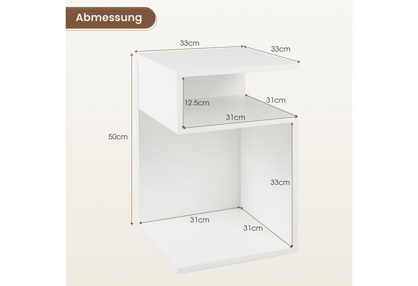 COSTWAY Beistelltisch (1-St), Holz, 3 Ebenen Nachttisch weiß, 33x33x50cm – Bild 5 von 5