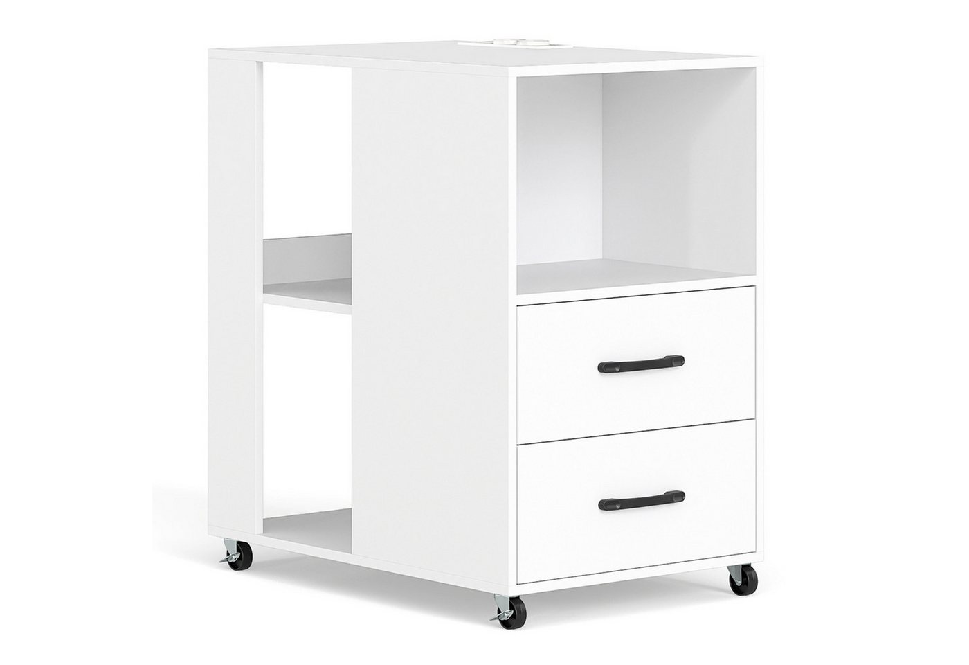 COSTWAY Beistelltisch, Nachttsich mit Ladestation & Rollen, 2 Schubladen – Bild 5 von 5
