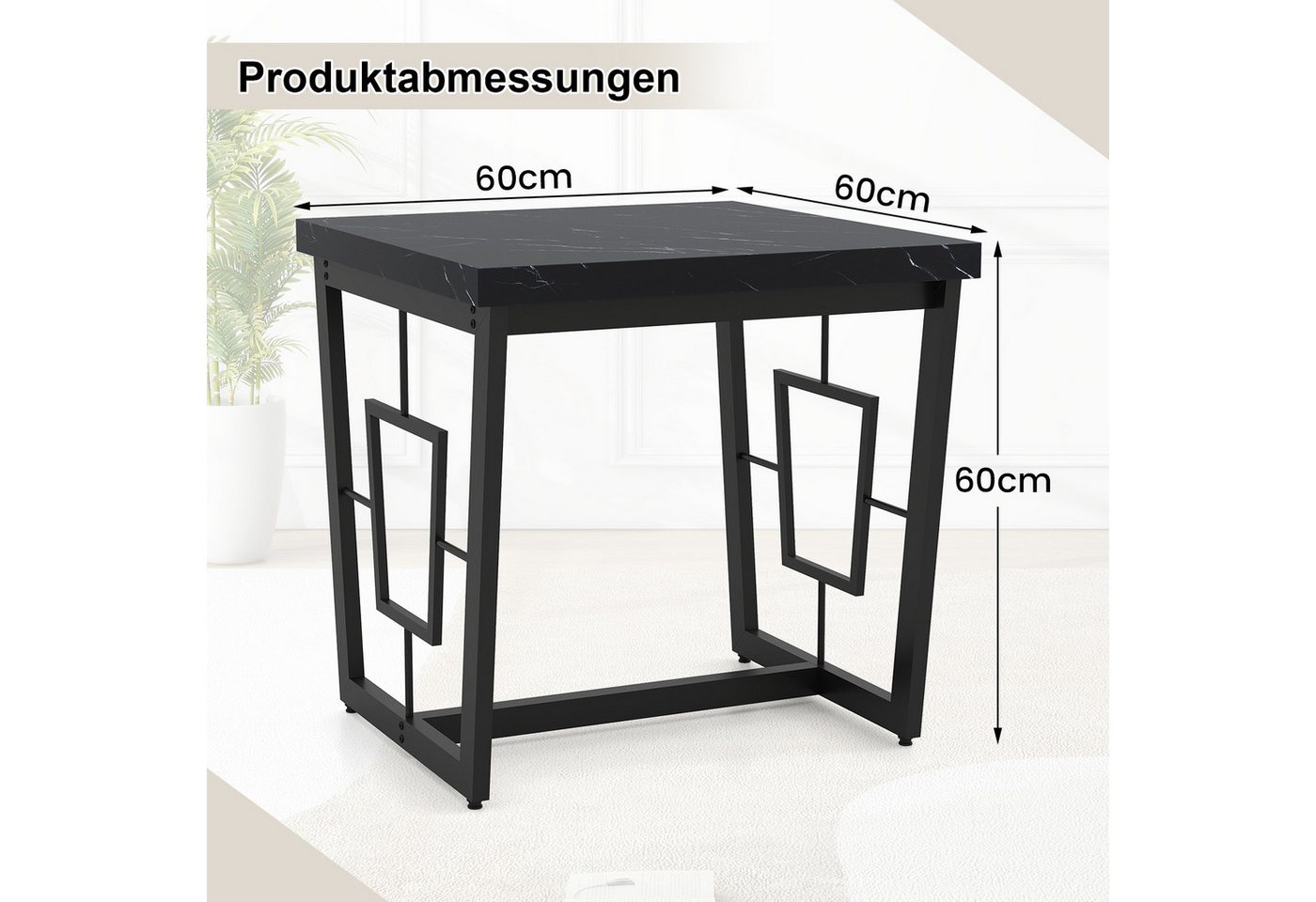 COSTWAY Beistelltisch, rechteckig Couchtisch klein Marmor Nachttisch schwarz – Bild 5 von 5