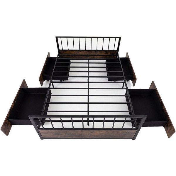 COSTWAY Bettgestell (1-tlg), Metallbett mit 4 Schubladen, Lattenrost, 140 x 200 cm