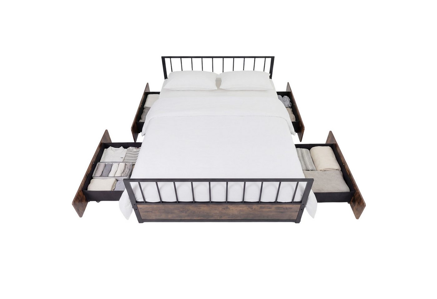 COSTWAY Bettgestell (1-tlg), Metallbett mit 4 Schubladen, Lattenrost, 140 x 200 cm – Bild 2 von 3