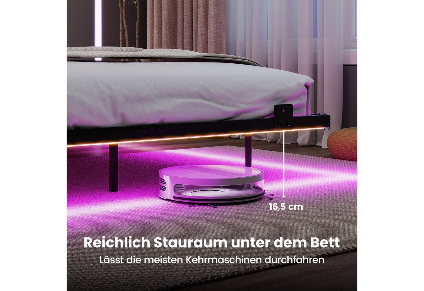 COSTWAY Bettgestell (1-tlg), Doppelbett Schwebebettgestell, mit LED, Lattenrost,140 x 200 cm – Bild 3 von 5