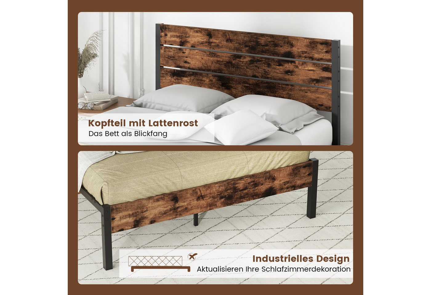 COSTWAY Bettgestell (1-tlg), Metallbett, Bettrahmen, mit Lattenrost, für 140x200cm Matratze – Bild 5 von 5