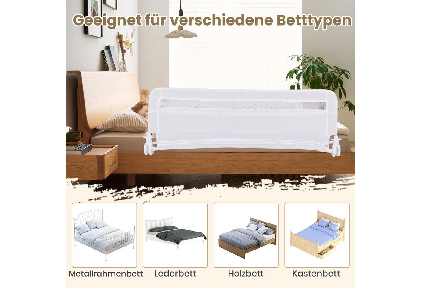 COSTWAY Bettschutzgitter (1 St), Bettgitter, mit Sicherheitsgurt, klappbar, 120x42cm – Bild 5 von 5