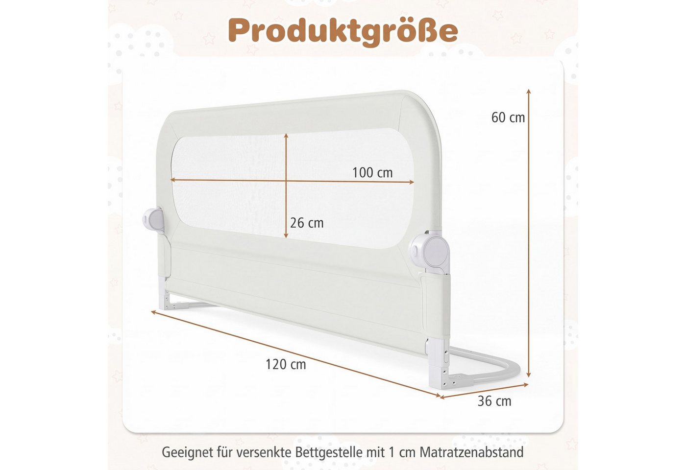 COSTWAY Bettschutzgitter (1 St), Bettgitter klappbar, mit U-förmigem Gestell & Gurt – Bild 2 von 5