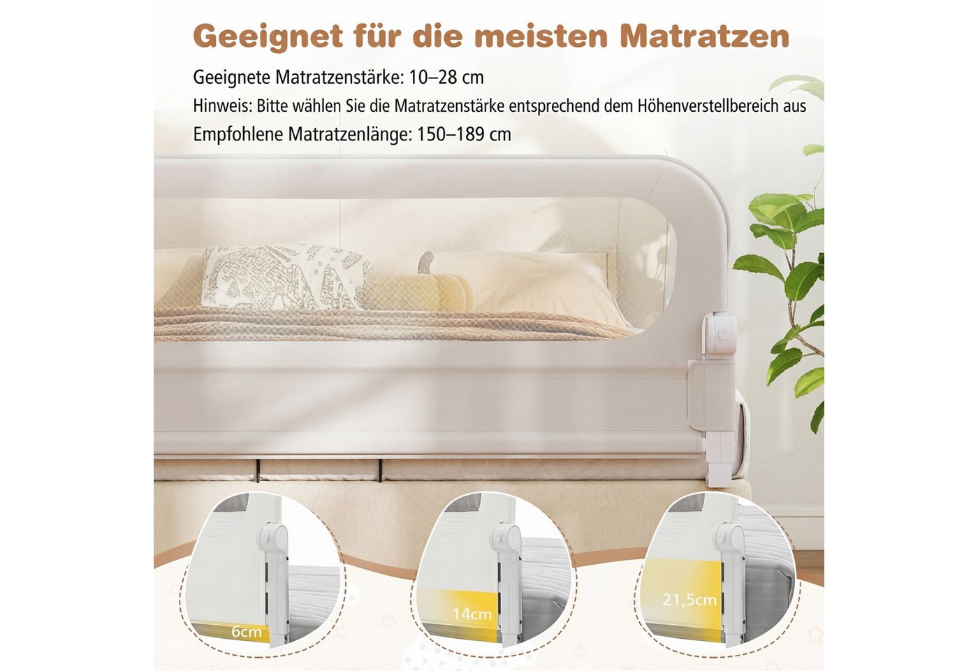 COSTWAY Bettschutzgitter (1 St), Bettgitter klappbar, mit U-förmigem Gestell & Gurt – Bild 3 von 5