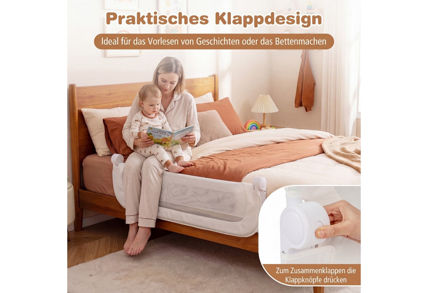 COSTWAY Bettschutzgitter (1 St), Bettgitter klappbar, mit U-förmigem Gestell & Gurt – Bild 4 von 5