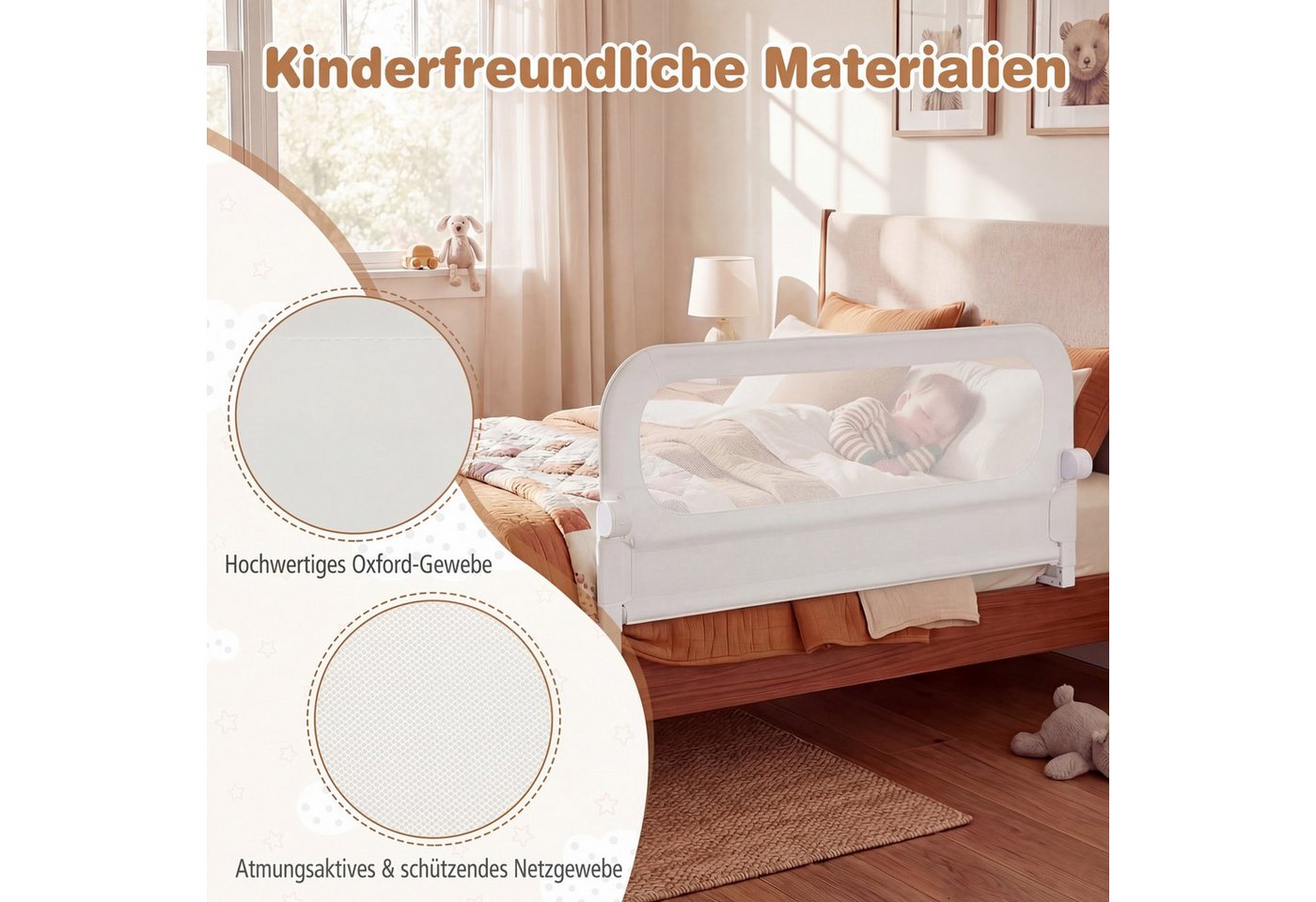 COSTWAY Bettschutzgitter (1 St), Bettgitter klappbar, mit U-förmigem Gestell & Gurt – Bild 5 von 5