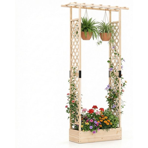 COSTWAY Blumenkasten (1 St), mit Rankgitter, Hochbeet für Kletterpflanzen, Sichtschutz