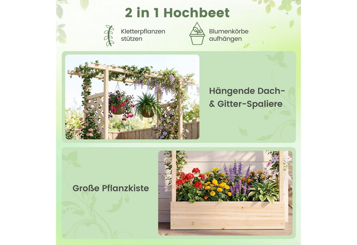 COSTWAY Blumenkasten (1 St), mit Rankgitter, Hochbeet für Kletterpflanzen, Sichtschutz – Bild 3 von 5