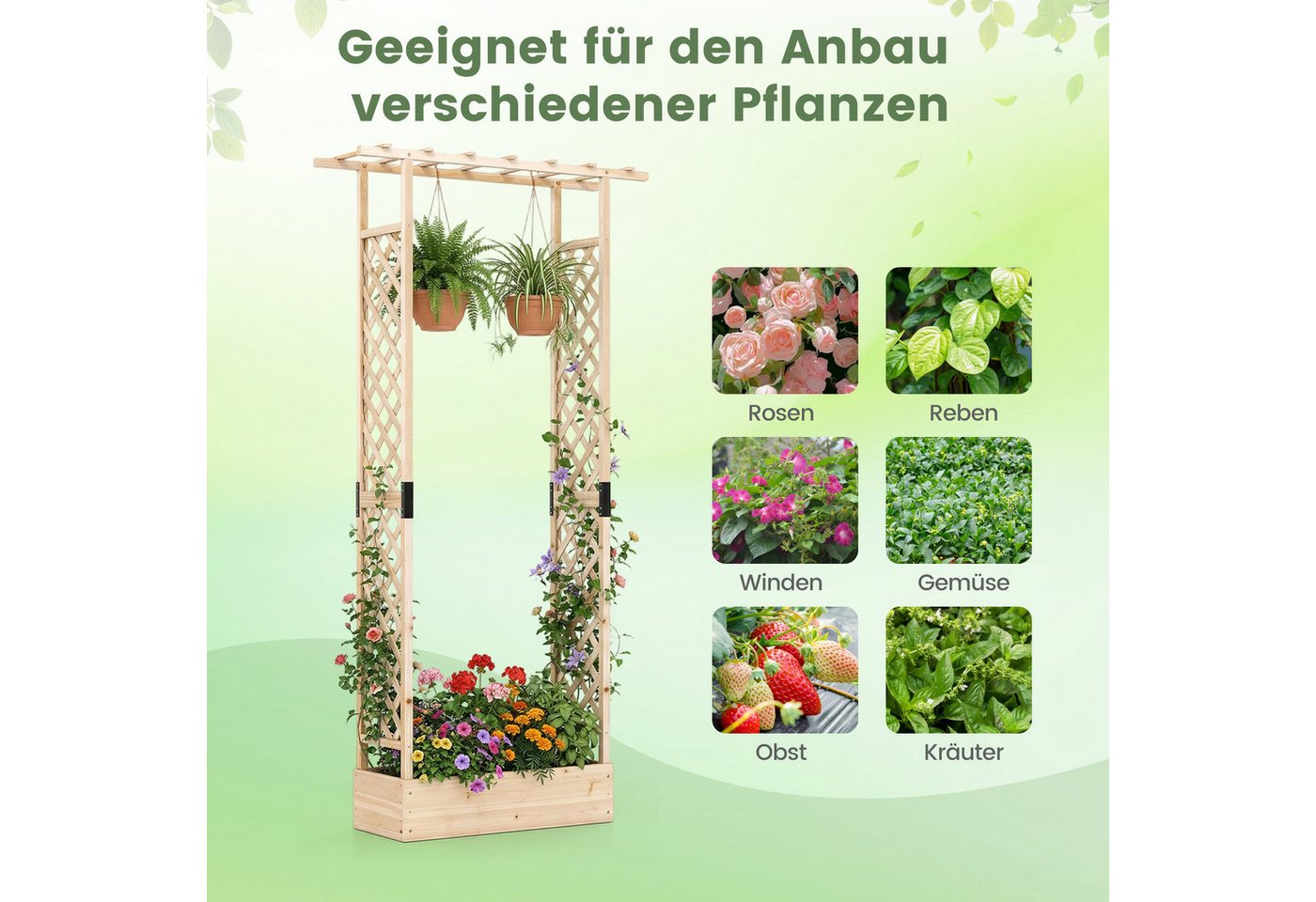 COSTWAY Blumenkasten (1 St), mit Rankgitter, Hochbeet für Kletterpflanzen, Sichtschutz – Bild 4 von 5
