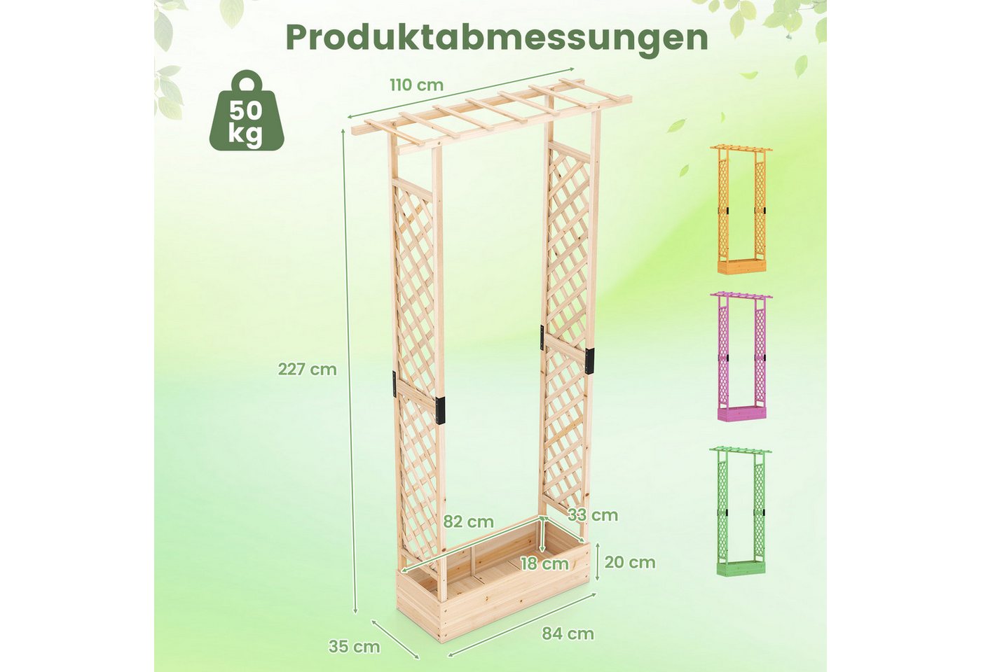 COSTWAY Blumenkasten (1 St), mit Rankgitter, Hochbeet für Kletterpflanzen, Sichtschutz – Bild 5 von 5