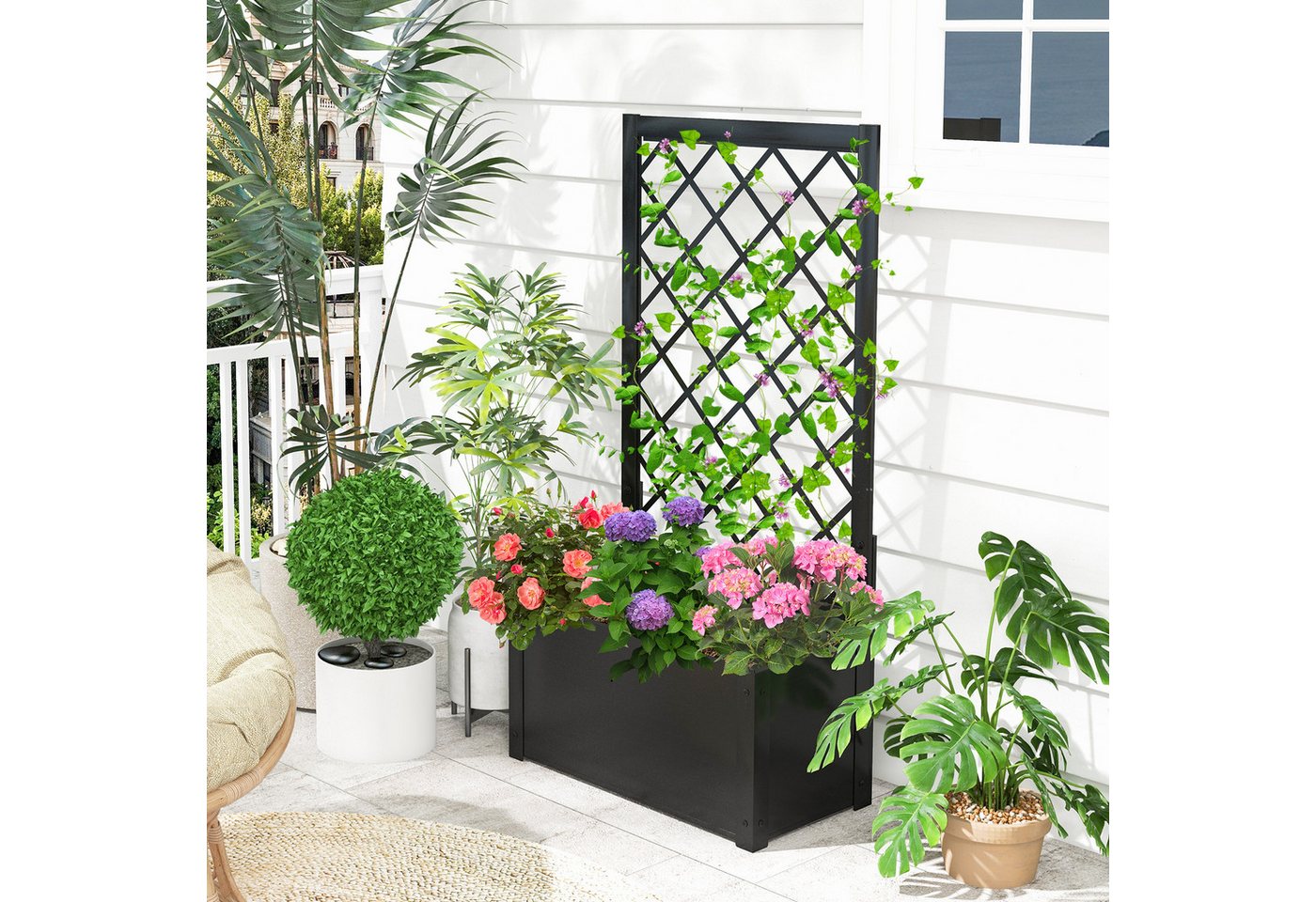 COSTWAY Blumenkasten (1 St), Hochbeet, mit Rankgitter, für Kletterpflanzen, 63x31x112cm – Bild 2 von 5