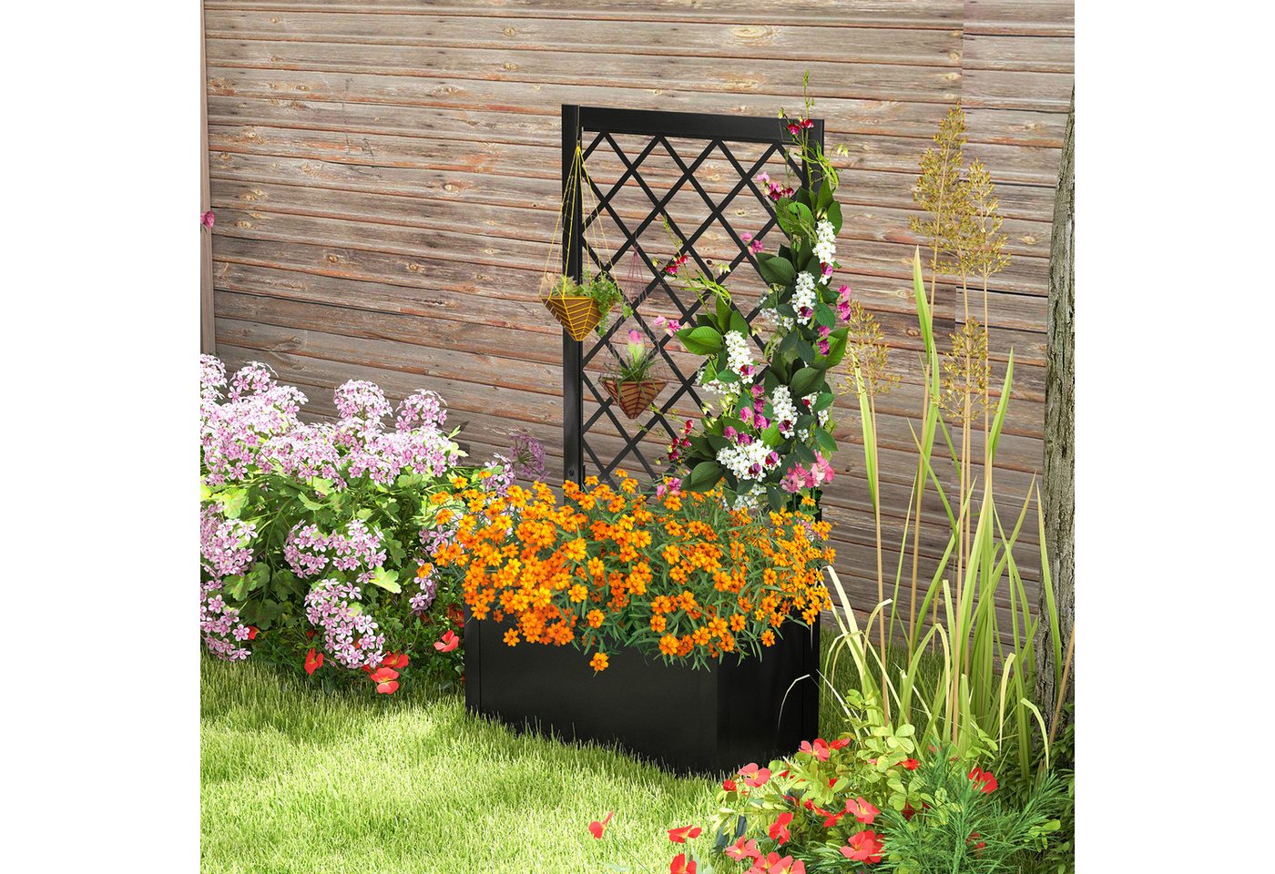 COSTWAY Blumenkasten (1 St), Hochbeet, mit Rankgitter, für Kletterpflanzen, 63x31x112cm – Bild 5 von 5