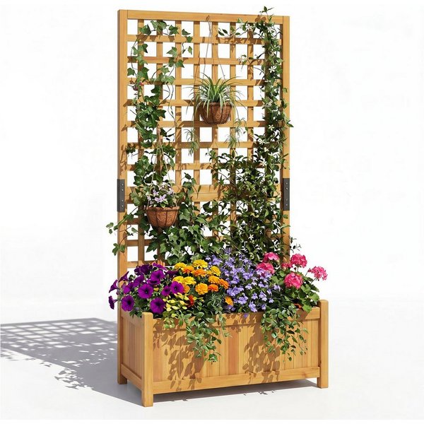 COSTWAY Blumenkasten (1 St), Pflanzkasten, Hochbeet mit Rankgitter, für Kletterpflanzen