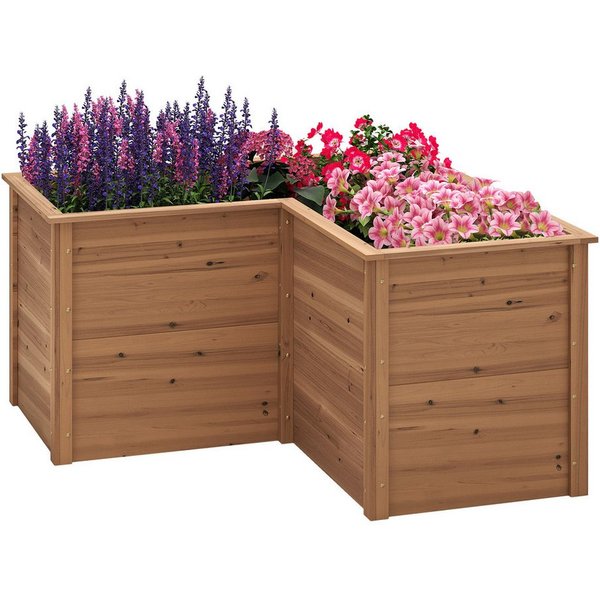 COSTWAY Blumenkasten, L-förmig Hochbeet, aus Tannenholz, 120x120x63cm