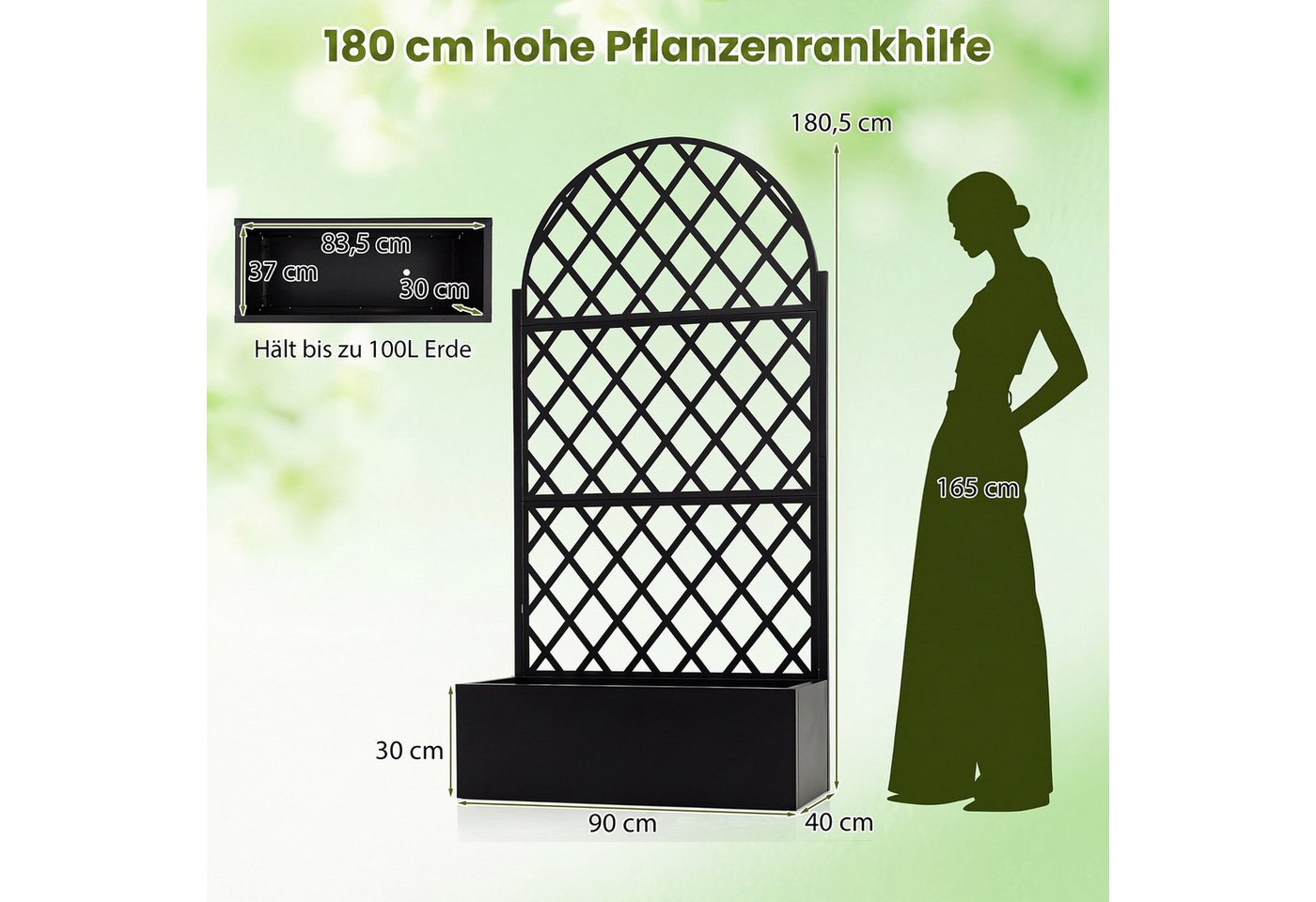 COSTWAY Blumenkasten, Pflanzkasten aus Metall mit Rankgitter, Ablauflöchern – Bild 5 von 5