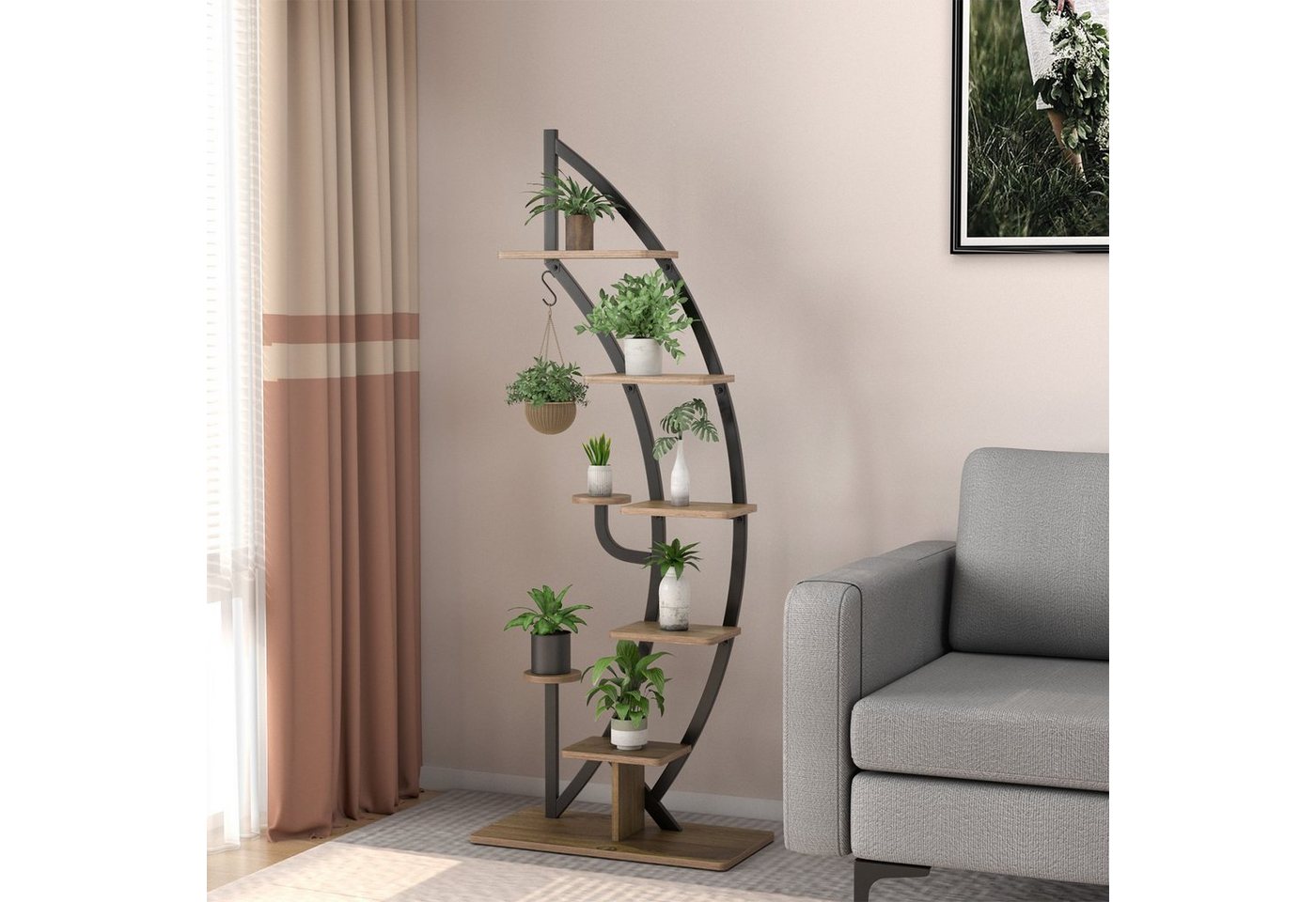 COSTWAY Blumenständer (1 St), 6-stufig, mit 2 Ablagen, Haken & Kippschutz – Bild 2 von 5
