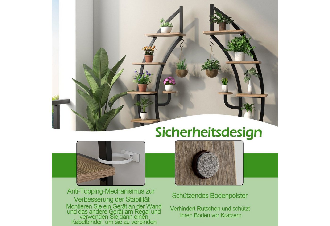 COSTWAY Blumenständer (1 St), 6-stufig, mit 2 Ablagen, Haken & Kippschutz – Bild 5 von 5