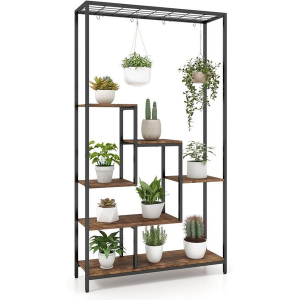 COSTWAY Blumenständer, Pflanzenständer 6 Etagen Metall mit 10 S-Haken, 180cm