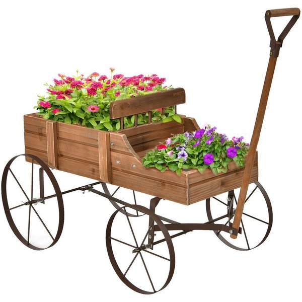 COSTWAY Blumenständer, Pflanzwagen mit 4 Metallrädern & Griff, 62x34x60cm