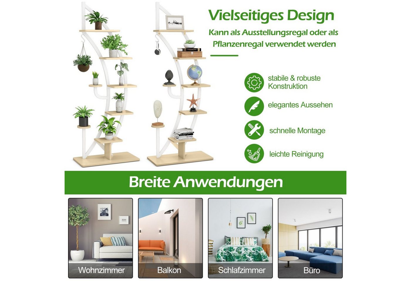 COSTWAY Blumenständer (2 St), 6-stufig, mit 2 Ablagen, Haken & Kippschutz – Bild 4 von 5