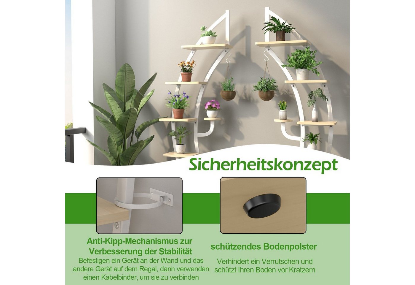 COSTWAY Blumenständer (2 St), 6-stufig, mit 2 Ablagen, Haken & Kippschutz – Bild 5 von 5