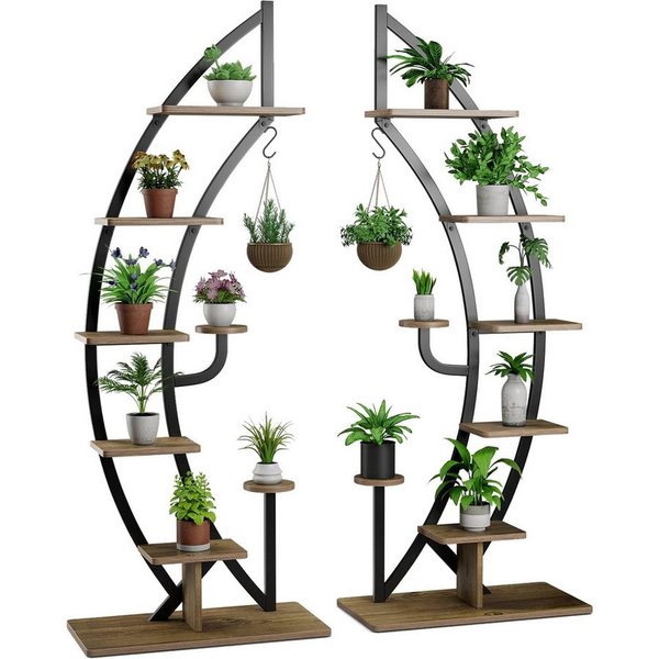COSTWAY Blumenständer (2 St), 6-stufig, mit 2 Ablagen, Haken & Kippschutz