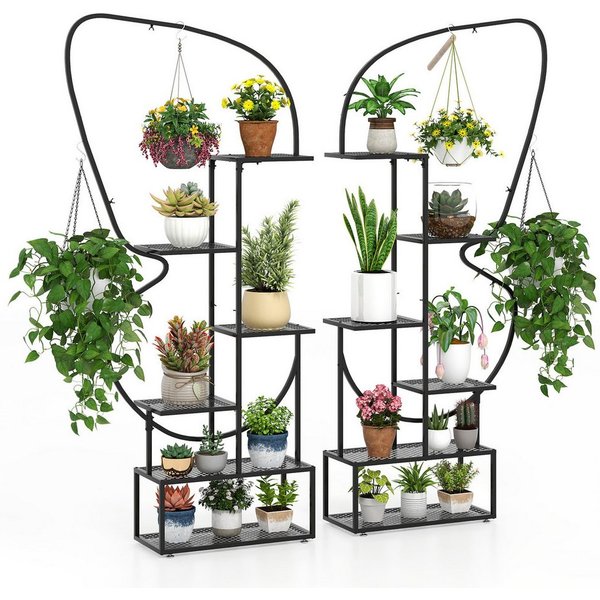 COSTWAY Blumenständer (2 St), 6 stufiger Metall Pflanzenstander, Balkon